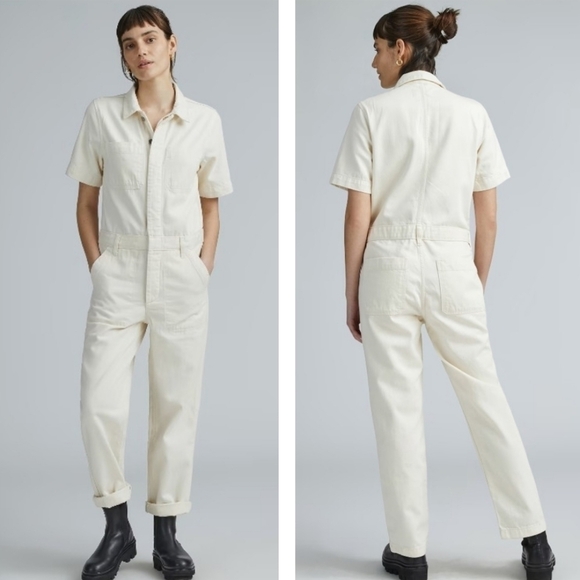 EVERLANE The Short Sleeve Denim Overall In Seeded Ecru Size 6 - Picture 15 of 15